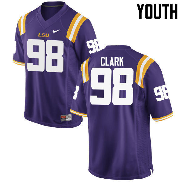Youth LSU Tigers #98 Deondre Clark College Football Jerseys Game-Purple - Click Image to Close